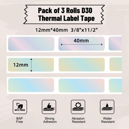Phomemo Labels D30 Label Tape, Print Master Labels Refill Smart Mini Label Maker Refill D30 D35 Black on White Sticker Thermal Paper Self-Adhesive, 12 x 40 mm (0.47 x 1.57 Inch) 160 Tapes/Roll, 3-Roll in Saudi Arabia