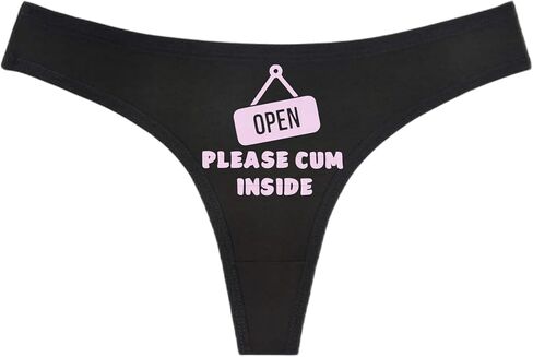 OPEN PLEASE CUM INSIDE - Black Thong - Choose Your Text Color - Humorous Panties Humorous Thong Naughty Sexy Kinky Underwear (M, Aquamarine) in Saudi Arabia