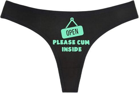 OPEN PLEASE CUM INSIDE - Black Thong - Choose Your Text Color - Humorous Panties Humorous Thong Naughty Sexy Kinky Underwear (M, Aquamarine) in Saudi Arabia