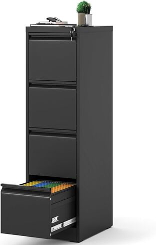 4 Drawer File Cabinet with Lock, 18" D Metal Vertical Filing Cabinets, Steel File Storage Cabinets for Home Office, Hanging A4 Legal/Letter Size Narrow File Cabinet, Assembly Required in Saudi Arabia