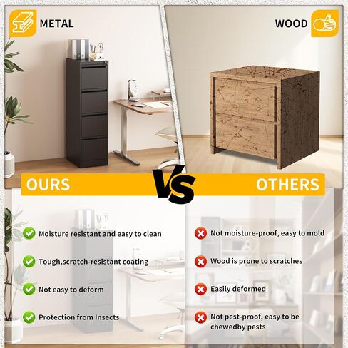 4 Drawer File Cabinet with Lock, 18" D Metal Vertical Filing Cabinets, Steel File Storage Cabinets for Home Office, Hanging A4 Legal/Letter Size Narrow File Cabinet, Assembly Required in Saudi Arabia