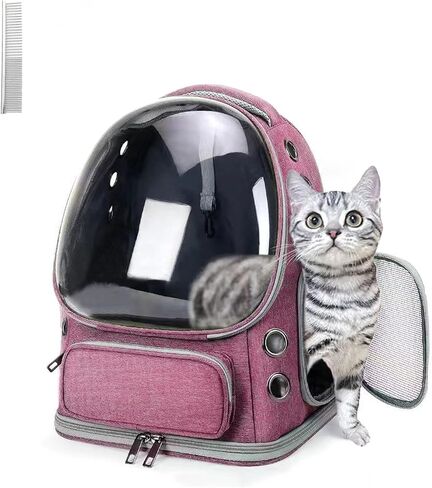 Cat Carrier with Groomer, Breathable Cat Bubble Carrier for Cats or Small Dogs up to 20 lbs, Collapsible Airline Approved, Clear Cat Travel Backpack (Pink) in Saudi Arabia