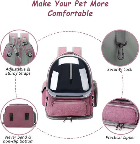 Cat Carrier with Groomer, Breathable Cat Bubble Carrier for Cats or Small Dogs up to 20 lbs, Collapsible Airline Approved, Clear Cat Travel Backpack (Pink) in Saudi Arabia