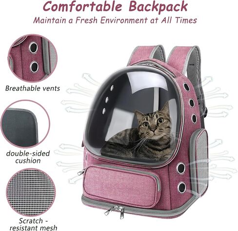 Cat Carrier with Groomer, Breathable Cat Bubble Carrier for Cats or Small Dogs up to 20 lbs, Collapsible Airline Approved, Clear Cat Travel Backpack (Pink) in Saudi Arabia