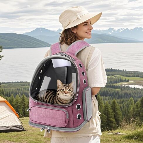 Cat Carrier with Groomer, Breathable Cat Bubble Carrier for Cats or Small Dogs up to 20 lbs, Collapsible Airline Approved, Clear Cat Travel Backpack (Pink) in Saudi Arabia