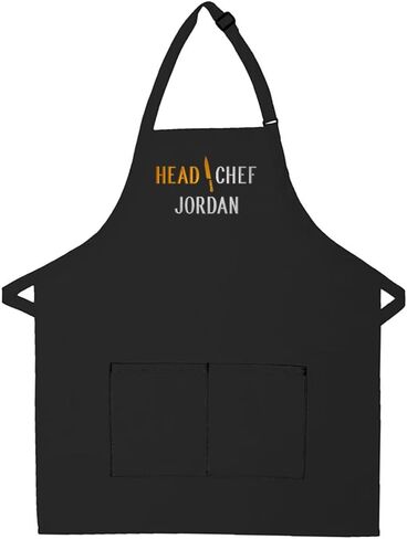 Personalized Adult Apron for Dad, Men Women Embroidered Head Chef Design Customizable 2 Pocket Apron in Kuwait