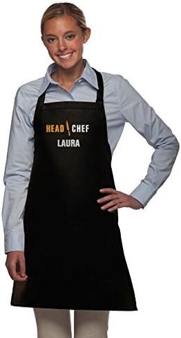 Personalized Adult Apron for Dad, Men Women Embroidered Head Chef Design Customizable 2 Pocket Apron in Kuwait
