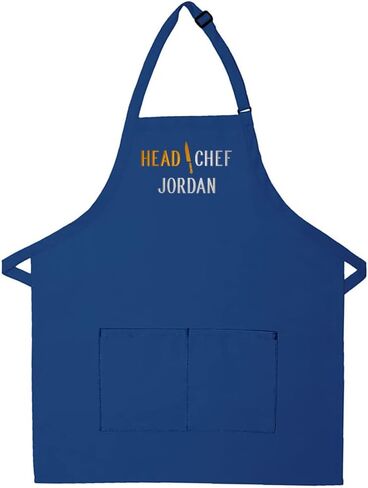 Personalized Adult Apron for Dad, Men Women Embroidered Head Chef Design Customizable 2 Pocket Apron in Kuwait
