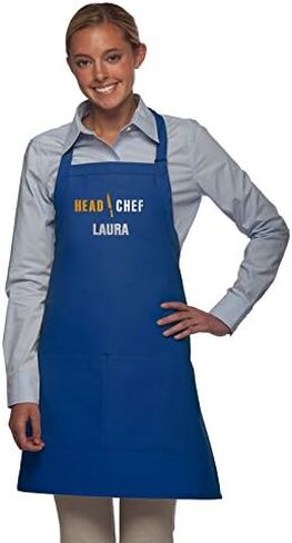 Personalized Adult Apron for Dad, Men Women Embroidered Head Chef Design Customizable 2 Pocket Apron in Kuwait