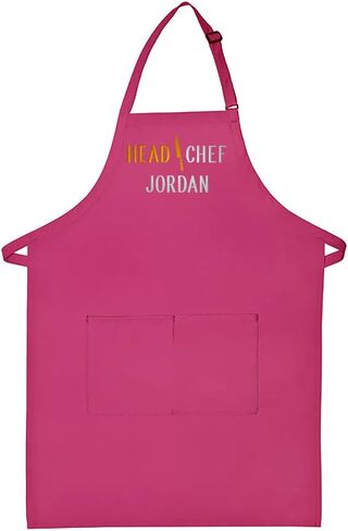 Personalized Adult Apron for Dad, Men Women Embroidered Head Chef Design Customizable 2 Pocket Apron in Kuwait