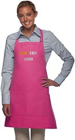 Personalized Adult Apron for Dad, Men Women Embroidered Head Chef Design Customizable 2 Pocket Apron in Kuwait