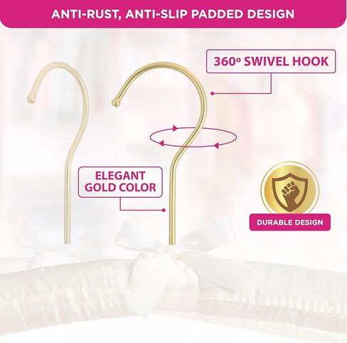 شماعات قماش الملابس المبطنة من FLORIDA BRANDS للنساء - عاجي، مجموعة من 12 شماعة معطف فاخرة للخزانة، شماعة العروس لفستان الزفاف، شماعات سترة in Kuwait