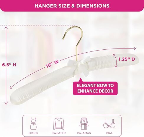 شماعات قماش الملابس المبطنة من FLORIDA BRANDS للنساء - عاجي، مجموعة من 12 شماعة معطف فاخرة للخزانة، شماعة العروس لفستان الزفاف، شماعات سترة in Kuwait