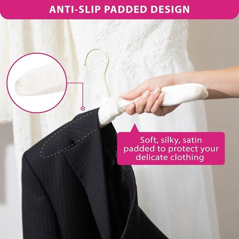 شماعات قماش الملابس المبطنة من FLORIDA BRANDS للنساء - عاجي، مجموعة من 12 شماعة معطف فاخرة للخزانة، شماعة العروس لفستان الزفاف، شماعات سترة in Kuwait