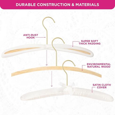 شماعات قماش الملابس المبطنة من FLORIDA BRANDS للنساء - عاجي، مجموعة من 12 شماعة معطف فاخرة للخزانة، شماعة العروس لفستان الزفاف، شماعات سترة in Kuwait