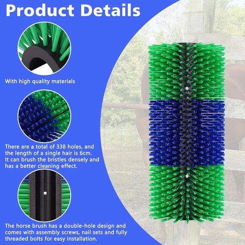 Livestock Scratching Brush,Horse Brushes for Grooming,Itch Relief Horse Scratcher Brushes Kit with Two Sets of Mounting Screws for Goat Cattle Cow Sheep Pig,1 Pack in Saudi Arabia