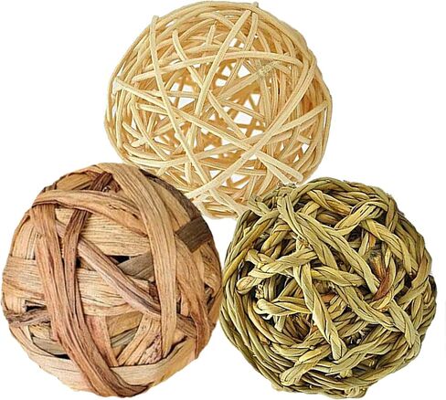 SunGrow Assorted Rabbit & Cat Chew Balls, Teething Activity Toy for Pocket Pets, Improves Dental Health, Environment Friendly, Stress Reliever (Assorted, 3 Pcs) in Saudi Arabia