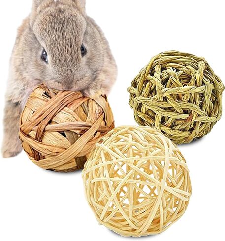SunGrow Assorted Rabbit & Cat Chew Balls, Teething Activity Toy for Pocket Pets, Improves Dental Health, Environment Friendly, Stress Reliever (Assorted, 3 Pcs) in Saudi Arabia