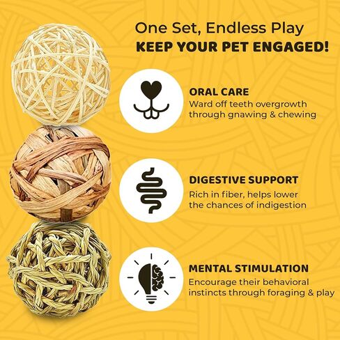 SunGrow Assorted Rabbit & Cat Chew Balls, Teething Activity Toy for Pocket Pets, Improves Dental Health, Environment Friendly, Stress Reliever (Assorted, 3 Pcs) in Saudi Arabia