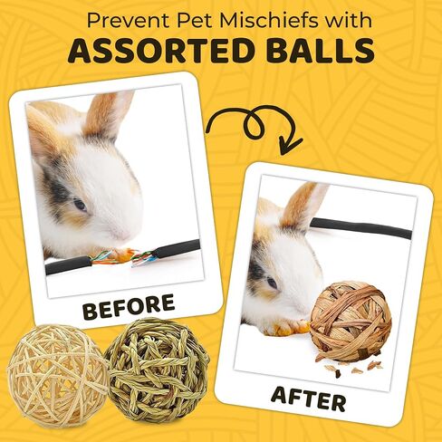 SunGrow Assorted Rabbit & Cat Chew Balls, Teething Activity Toy for Pocket Pets, Improves Dental Health, Environment Friendly, Stress Reliever (Assorted, 3 Pcs) in Saudi Arabia
