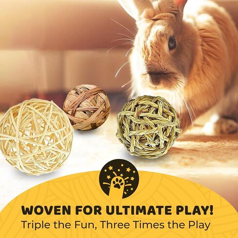SunGrow Assorted Rabbit & Cat Chew Balls, Teething Activity Toy for Pocket Pets, Improves Dental Health, Environment Friendly, Stress Reliever (Assorted, 3 Pcs) in Saudi Arabia