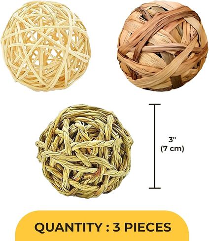 SunGrow Assorted Rabbit & Cat Chew Balls, Teething Activity Toy for Pocket Pets, Improves Dental Health, Environment Friendly, Stress Reliever (Assorted, 3 Pcs) in Saudi Arabia