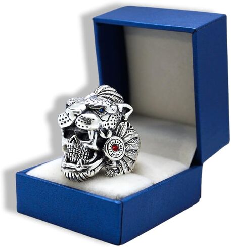 Joyería Gamma. Aztec Jaguar Warrior Men's Ring 925 Solid Silver Fine. أدلي ببيان بالفخر الثقافي مع هذه المجوهرات الفضية التي تعرض الفن والمعتقدات الأزتك (11) in Saudi Arabia