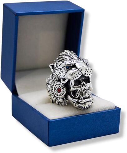 Joyería Gamma. Aztec Jaguar Warrior Men's Ring 925 Solid Silver Fine. أدلي ببيان بالفخر الثقافي مع هذه المجوهرات الفضية التي تعرض الفن والمعتقدات الأزتك (11) in Saudi Arabia
