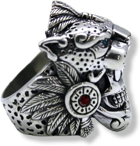 Joyería Gamma. Aztec Jaguar Warrior Men's Ring 925 Solid Silver Fine. أدلي ببيان بالفخر الثقافي مع هذه المجوهرات الفضية التي تعرض الفن والمعتقدات الأزتك (11) in Saudi Arabia