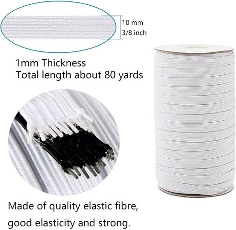 80 Yards Elastic Band 3/8 inch Wide White Elastic Strap High Elastic Cord for Sewing Waistband and Pants Waist, 1 Rolls in Saudi Arabia