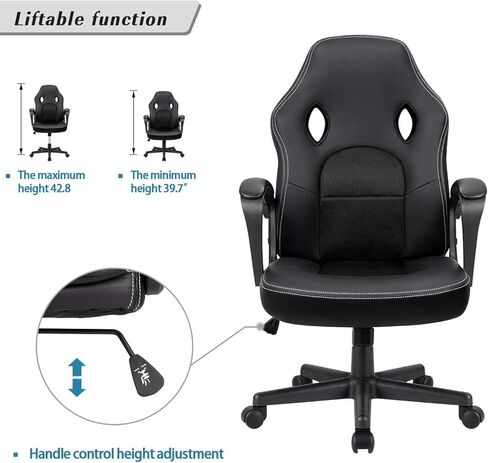 Furmax Gaming Chair Office Chair Leather Computer Desk Chair Racing Style Ergonomic Adjustable Swivel Task Chair with Lumbar Support and Arms (Black) in Kuwait