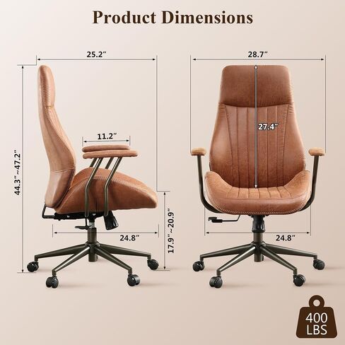 Mid Century Modren Office Chair,High Back Ergonomic Executive Chair with Lumbar Support, Computer Desk Swivel Task Chair with Wheels, Faux Lether Suede Fabric Home Chair (High Back, Brown) in Saudi Arabia