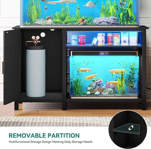 حامل حوض السمك YITAHOME مع منافذ طاقة، حامل خزان أسماك 55-75 جالون، خزانة مع شريط إضاءة RGB مناسب لخزان السلاحف، تررم الزواحف، سعة 900 رطل، رمادي in Kuwait