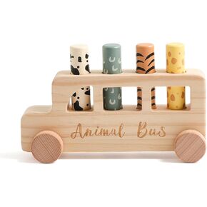 Wooden Pop Up Toys for Babies | STEM Montessori Toys Color Animal Bus for Toddlers | Preschool Learning Toddler Educational Gifts for Kids Boys Girls | Baby Toy Games
