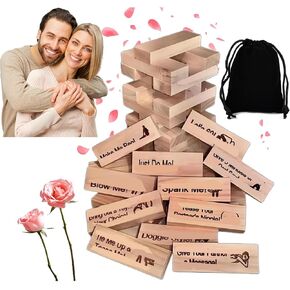 Lust Tower Games for 48pcs Adults Super Naughty Block Tower Tumbling Wooden Tower Stacking Block for Couples Date Night Ideas for Valentine Lover Drunking Games(with Bag)