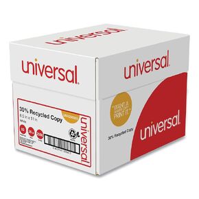 Universal 30% Recycled Copy Paper, 92 Bright, 20 lb Bond Weight, 8.5 x 11, White, 500 Sheets/Ream, 5 Reams/Carton