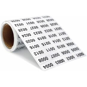 Continuous Digital Sticker Label 0001-2000, Waterproof and Durable Serial Number Label Sticker, Number Stickers for Item Classification, Inventory Management, Document Numbering, 0.39 x 0.78 inch