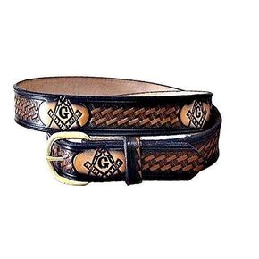 MASON MASONIC FREEMASON HANDMADE LEATHER BELT 1 1/4" WIDE