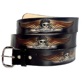 SKULL LIVE TO RIDE HARLEY BIKER TRUCKER DAVIDSON SKULL HANDMADE WINGS MOTORCYCLE LEATHER BELT 1 1/2" WIDE WITH BUCKLE MADE IN THE USA
