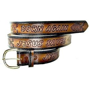 JESUS SAVES BORN AGAIN RELIGION CUSTOM HANDMADE LEATHER BELT 1 1/2" WIDE