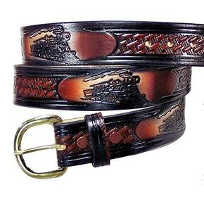 TRAIN ENGINE LOCOMOTIVE CUSTOM HANDMADE LEATHER BELT 1 1/2" WIDE