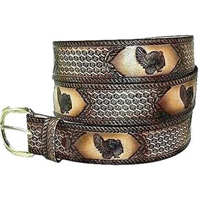 TURKEY GOBBLER BASKET WEAVE CUSTOM HANDMADE LEATHER BELT 1 1/2" WIDE