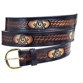 MASONIC MASON BLUE LODGE CUSTOM HANDMADE LEATHER BELT 1 1/2" WIDE