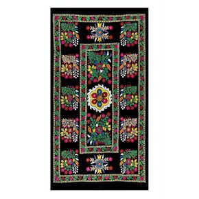 4.2x7.4 Ft Vintage Silk Hand Embroidery Bed Cover, Turkish Suzani Wall Hanging. RS89
