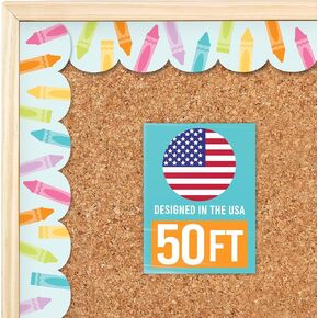 50ft Bulletin Board Borders Trim - Classroom Borders for Bulletin Board Decorations, Teacher Supplies for Classroom Decor Preschool, Kindergarten & Elementary, Pastel Scalloped Boarders