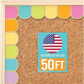 50ft Bulletin Board Borders Trim - Classroom Borders for Bulletin Board Decorations, Teacher Supplies for Classroom Decor Preschool, Kindergarten & Elementary, Pastel Scalloped Boarders