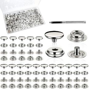 200pcs(50 Sets) 15mm Heavy Duty Stainless Steel Snap Buttons Kit | Marine Grade Rustproof Fasteners with Setting Tool | for Boat Canvas, Leather, Clothing, Tents, Furniture Covers