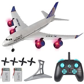 RC Airplane Simulation A-747 Passenger Aircraft 2.4GHZ Rc Aircraft Glider, 360° Rollover Automatic Gyroscope Balance Plane, 3-Channel Fixed-Wing RC Drone Toy with LED Searchlight