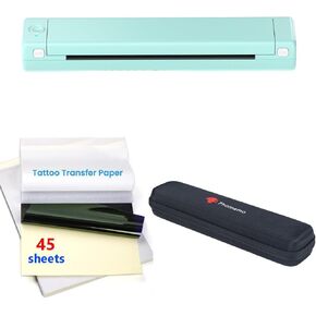 Phomemo M08F Wireless Tattoo Transfer Stencil Printer Green& M08F Case Black, Tattoo Transfer Thermal Copier Machine with 45pcs Tattoo Transfer Paper, Tattoo Printer Kit for Tattoo Artists