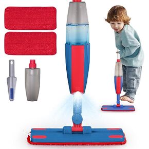 Kids Spray Mop real with prayer + 2pcs mop pads ، Toddler Cleaning Tool Works Real for Wresisticietic Cleaning Cleaning Play Play Toys Montessori mini mop & sweeper للأطفال الذين تتراوح أعمارهم بين 3+